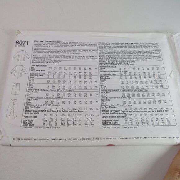 simplicity 8071 UNCUT jacket, pants, skirt sewing pattern - Picture 7 of 9